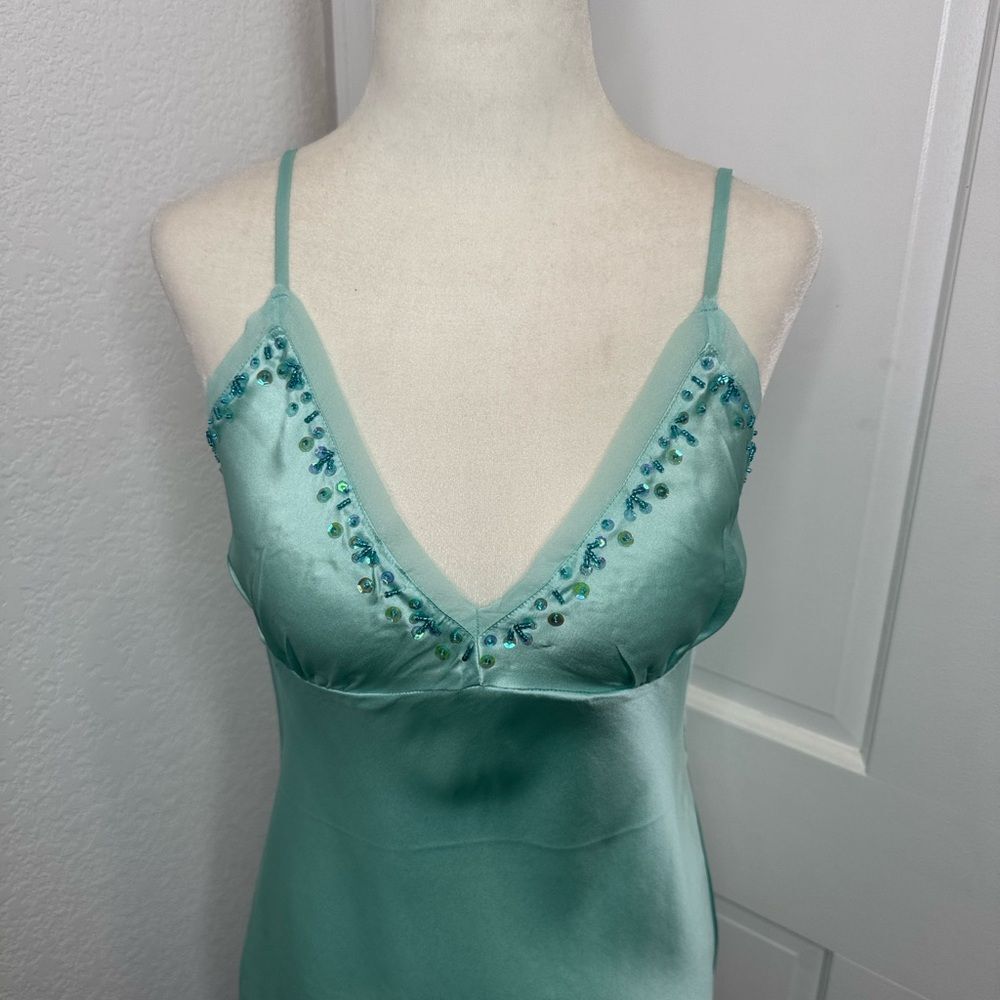 NWT Gold Hawk TRIANGLE SILK CAMI Tiffany Blue X- Small Beaded / Embellished - Picture 2 of 9